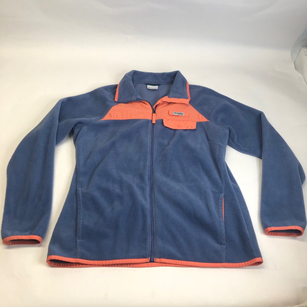 Columbia Fleece‎ Jacket PFG Full Zip Outdoor Activewear Top Blue Orange L